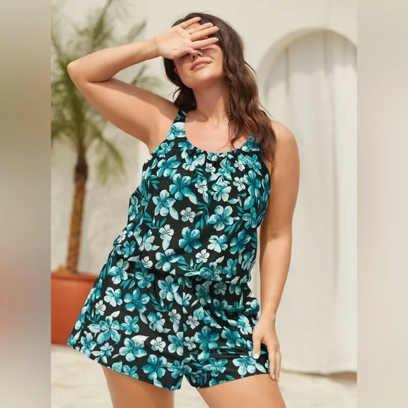 BloomChic Tropical Flower Print Pockets One-Piece Swimsuit. Size 30 - Picture 1 of 15